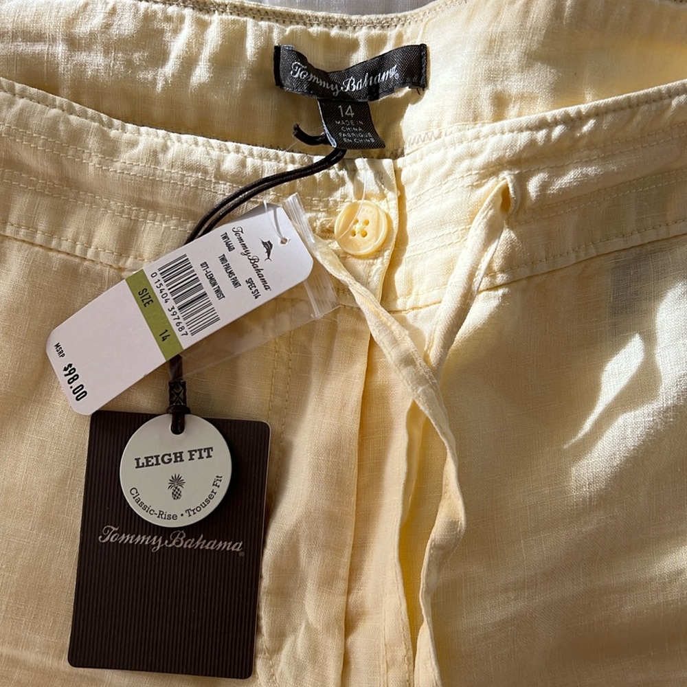 NWT Womens Tommy Bahama Yellow linen pants - Size 14